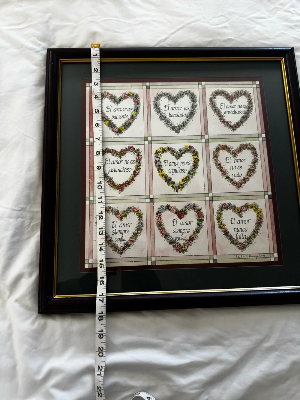 Framed Floral Heart Sentiment Wall Art - Green Mat, Black Frame